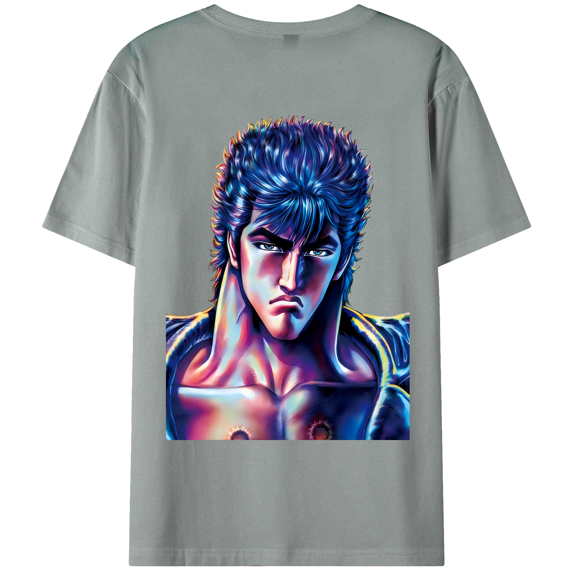 （画像用） 北斗の拳 Fist of the North Star 綿100％ メンズ半袖Tシャツ（バックプリント） 通気性